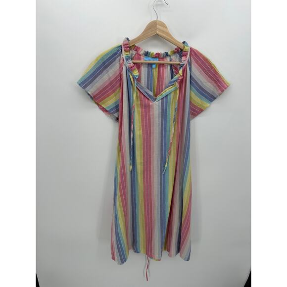Drapers James RSVP Dress Women Large Pastel Striped Knee Length Rainbow Pockets - Picture 1 of 8